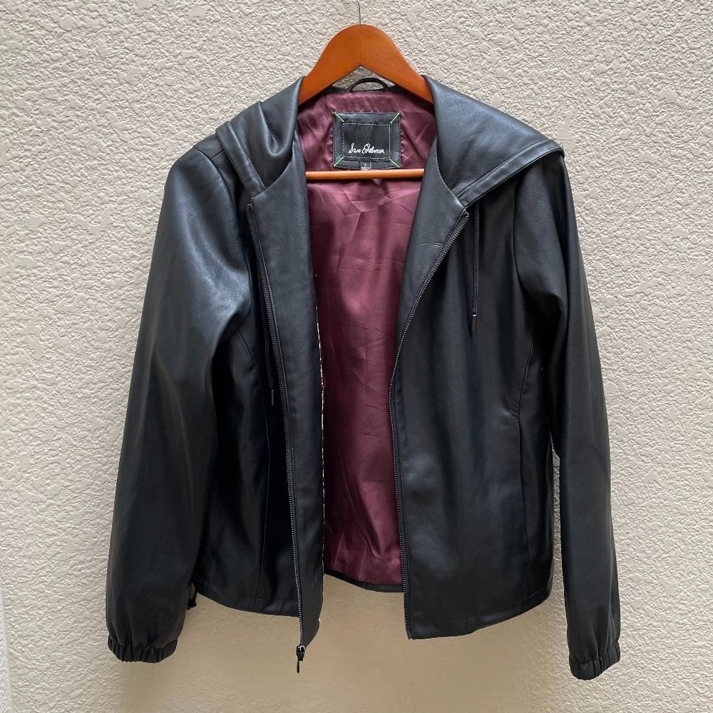 Sam Edelman Black Faux Leather Hooded Jacket SM